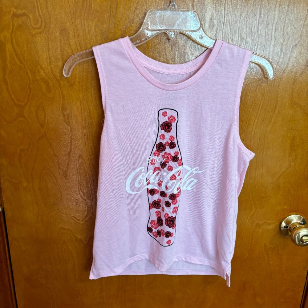 Coca Cola pink sleeveless shirt‎ rose graphic shirt top tank XS - Picture 2 of 5
